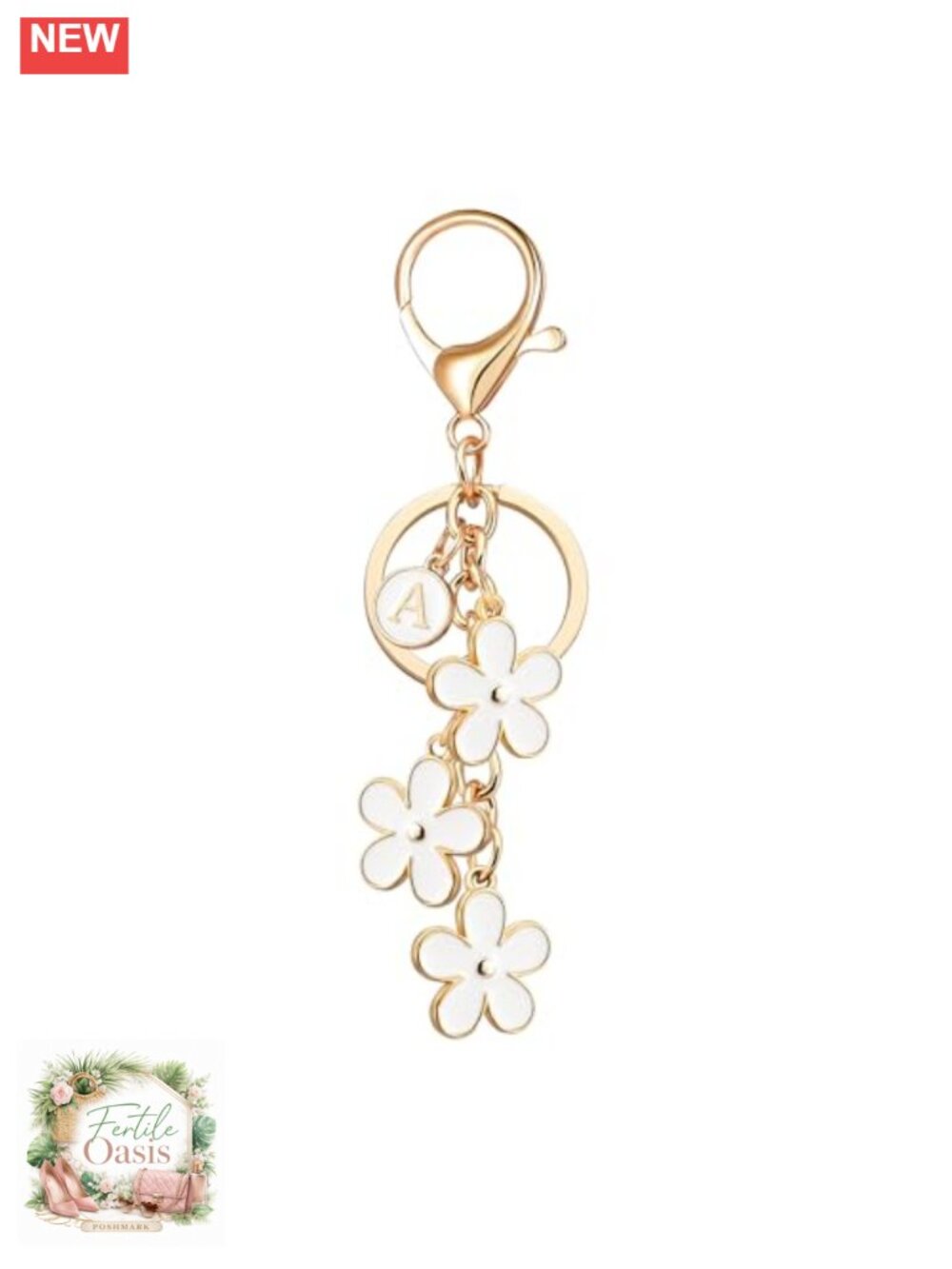 Personalized Initial Keychain Bag Charm Floral Zinc Alloy Gift